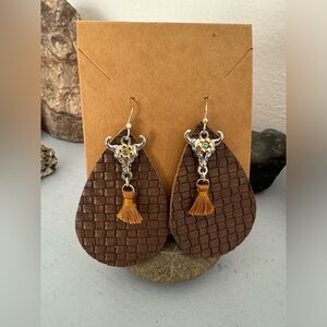 Handmade Cowgirl Earrings with Skull & Tassel